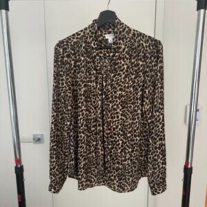 J Crew leopard blouse tie neck Size M